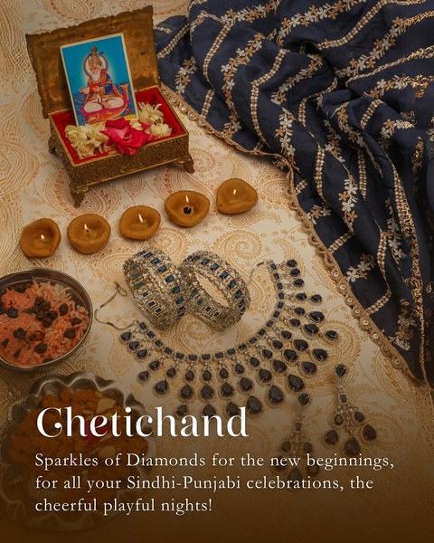 A high-end flat lay featuring intricate jewelry, traditional lamps, and seasonal textiles designed to celebrate community milestones.