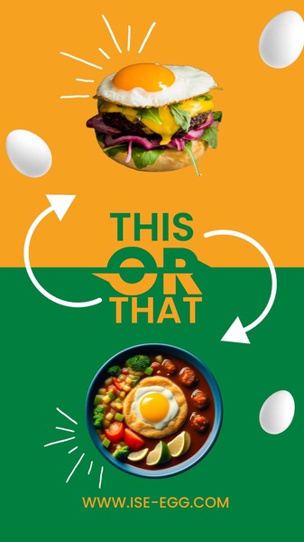 A split-screen comparison showing an egg burger versus an egg-topped bowl to highlight product versatility.