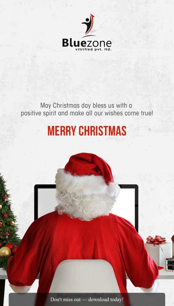 A branded holiday creative featuring Santa Claus at a desk, delivering a warm message to customers for the Christmas season.