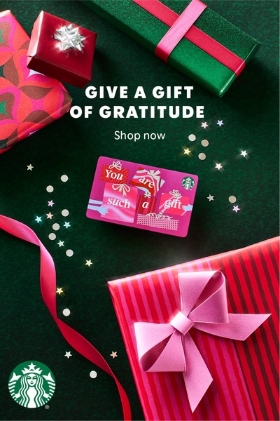 A high-performing holiday ad featuring a branded gift card surrounded by seasonal wrapping paper and festive confetti.