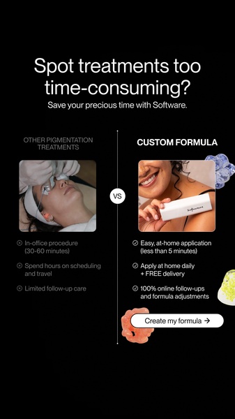 skincare treatment, spot treatment, pigmentation cream, skin formula, beauty serum, skincare product, cosmetic treatment, product launch, brand awareness, modern typography, trustworthy, fresh, black, neutral