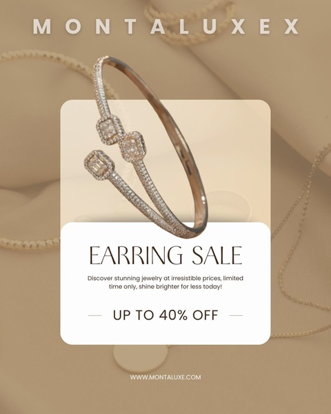 A clean, elegant 4:5 vertical ad creative featuring a centered diamond bracelet on a beige fabric background, promoting a 40% off limited-time sale.