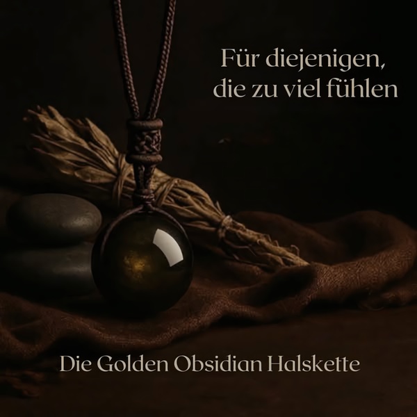 A high-contrast, moody close-up of a Golden Obsidian necklace paired with natural elements to create an emotional connection.