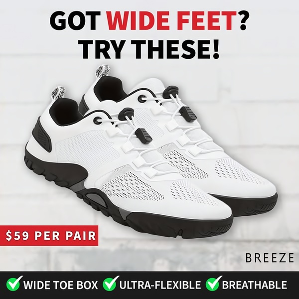 This 1:1 square ad creative uses a bold problem-solution hook followed by three clear bulleted benefits to highlight the unique selling point of the shoe.