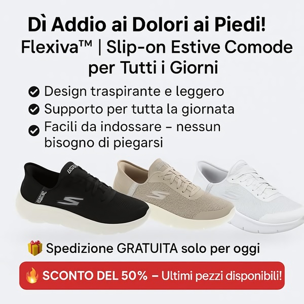 A square-ratio ad featuring three colorways of a slip-on shoe with a bold headline addressing common foot pain and a clear discount incentive.