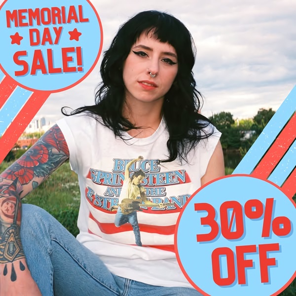 graphic tee, band t-shirt, vintage tee, music shirt, concert tee, retro t-shirt, sale promotion, lifestyle, energetic, bold, blue, red