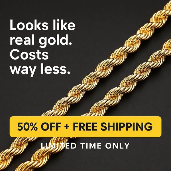 This ad pairs a clean product shot of a rope chain with a direct, benefits-focused headline. It highlights affordability and limited-time urgency to drive clicks.