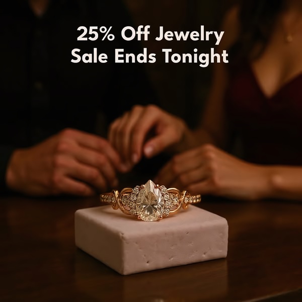A high-end, moody close-up of a pear-shaped engagement ring resting on a small white pedestal, signaling an immediate sale.