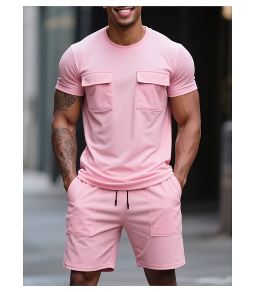 matching shorts set, t-shirt and shorts, two piece set, short sleeve set, summer outfit set, new arrival, lifestyle, energetic, pink