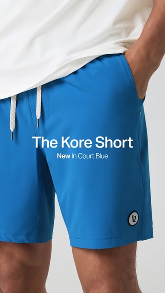 A close-up, high-resolution product hero shot of athletic shorts in a vibrant blue colorway, emphasizing fit and material quality.