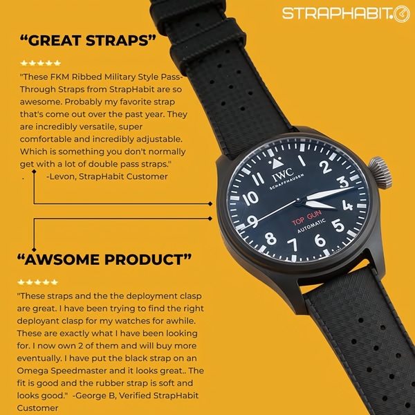 watch strap, watch band, rubber strap, military strap, replacement strap, watch accessory, deployment clasp, social proof, minimalist, trustworthy, orange, black