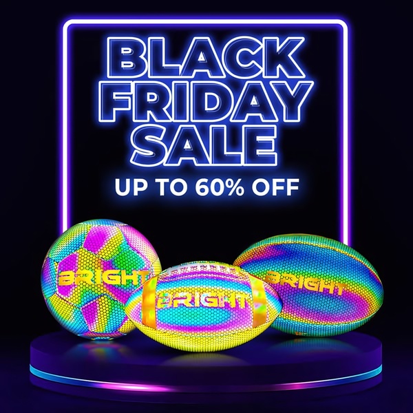 A striking square ad featuring three glowing, multi-colored reflective balls on a pedestal, emphasizing a 60% off Black Friday promotion.