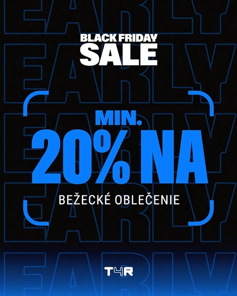 A minimalist, high-contrast promotional graphic announcing a 20% minimum discount on running gear.