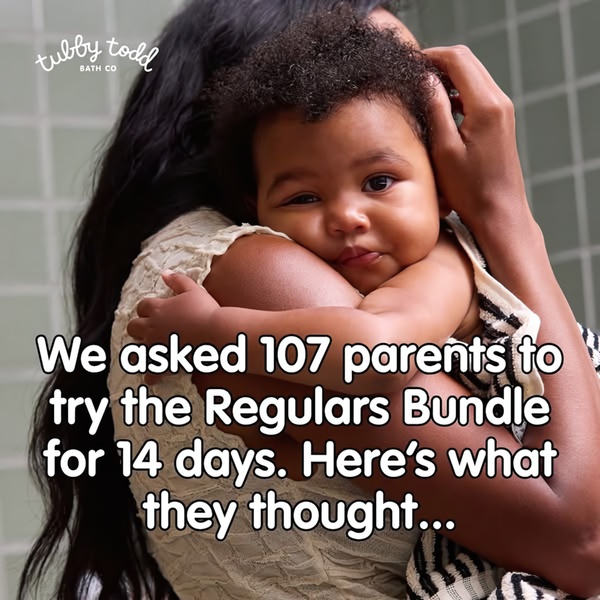 A close-up, high-trust photo of a mother holding her baby, overlaid with text highlighting a 14-day user test for a baby care bundle.