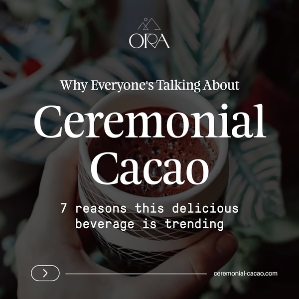 A high-contrast, text-forward static ad featuring a warm cup of ceremonial cacao to pique interest through a listicle-style curiosity hook.