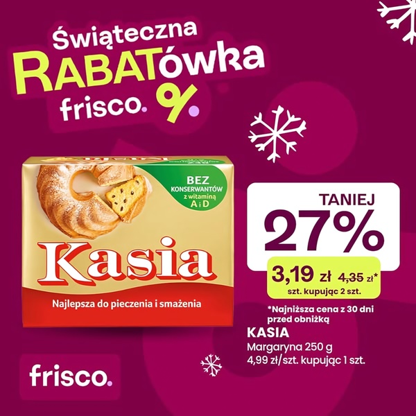 A square-format holiday-themed ad for margarine using high-contrast colors and clear price-anchoring to drive immediate conversion.