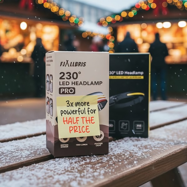 A side-by-side product display featuring a sticky note highlighting a high-value, cost-effective offer on a winter backdrop.