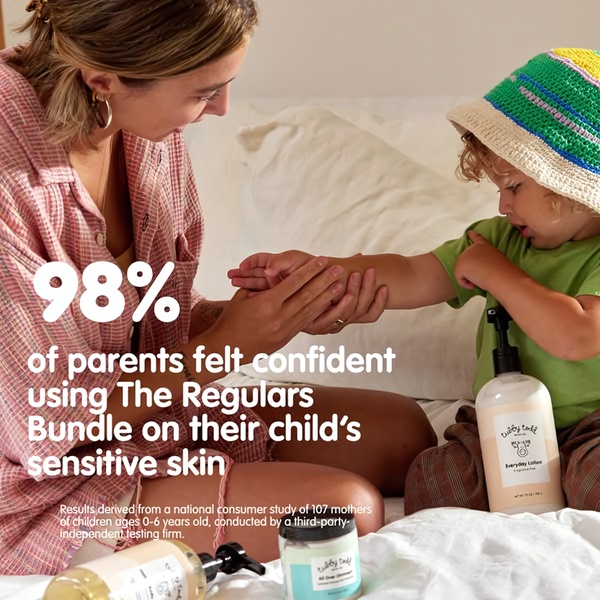 baby skincare, child lotion, sensitive skin care, baby care products, kids skincare, gentle lotion, baby moisturizer, social proof, brand awareness, lifestyle, trustworthy, warm, neutral, green