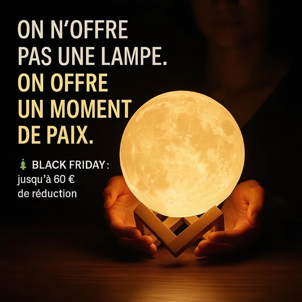 A high-contrast, atmospheric image of a moon lamp being held in hands, emphasizing a feeling of calm and peace rather than just the object itself.