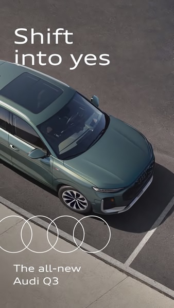An aerial view of a luxury SUV showcasing its sleek design with a minimal bold headline overlaid on the frame.
