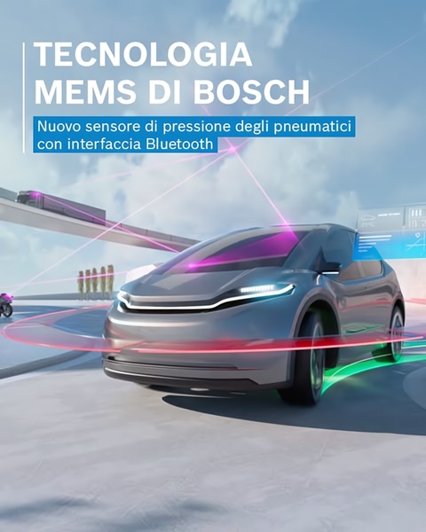 A high-tech visualization showing an automotive tire pressure sensor communicating via Bluetooth, highlighted by futuristic holographic overlays on a vehicle.