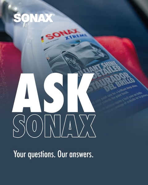 A clean, high-contrast visual featuring a bottle of car detailing spray with a bold, curiosity-driven headline that invites user interaction.