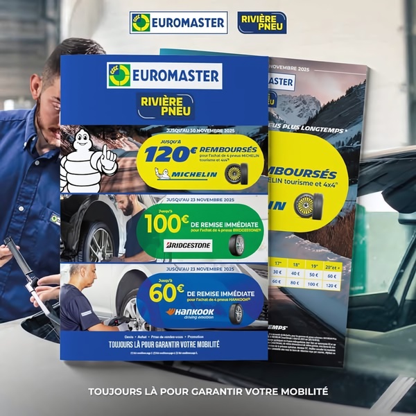 A high-conversion seasonal offer creative featuring specific rebates and instant discounts for premium tire brands.