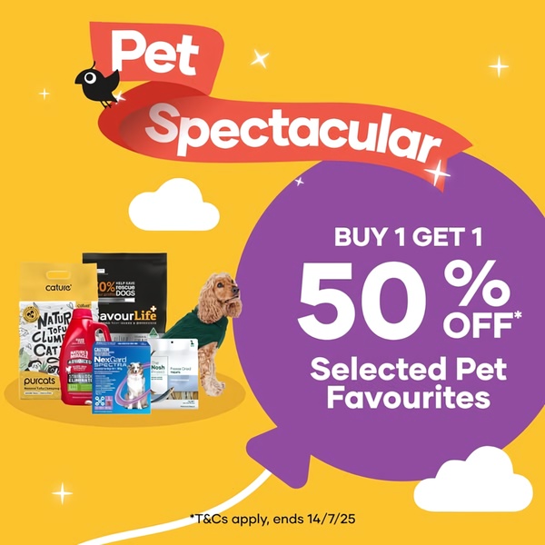A 1:1 graphic ad for pet supplies featuring a bold BOGO offer, clear value proposition, and brand-aligned colors to drive impulse sales.