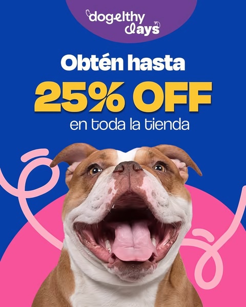A vertically-oriented pet product ad featuring a high-quality bulldog portrait and a clear, high-contrast storewide discount offer.
