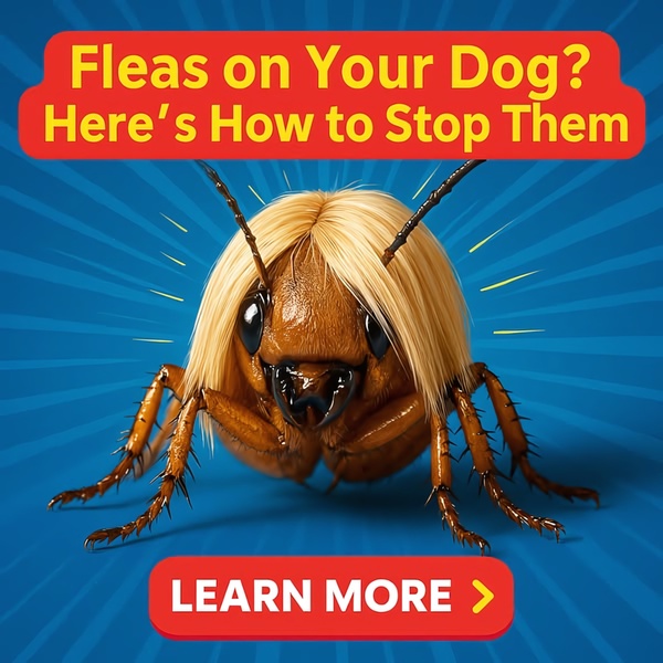 A high-contrast visual featuring a flea with human hair to grab attention, followed by clear, direct text addressing a common pet owner pain point.