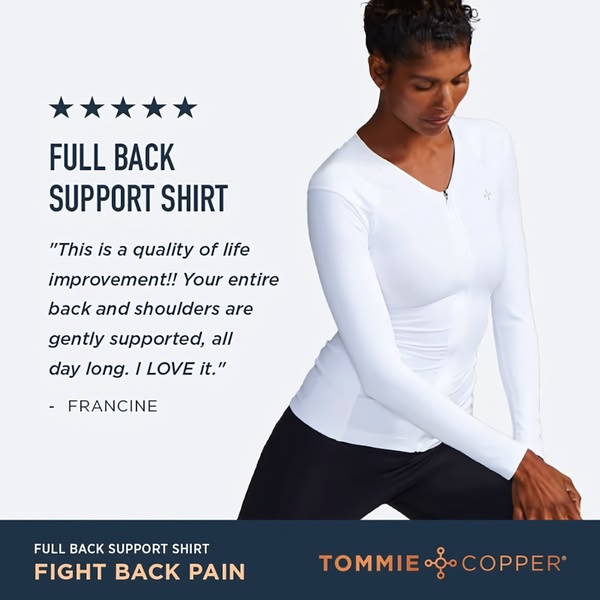 support shirt, posture shirt, back support top, compression shirt, therapeutic shirt, wellness shirt, corrective shirt, social proof, product launch, lifestyle, trustworthy, calm, neutral, blue