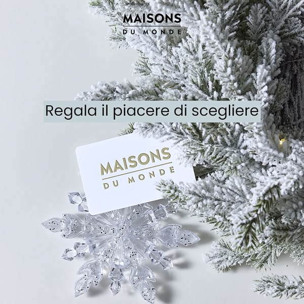 A high-quality 1:1 image featuring a gift card nestled among snowy evergreen branches and a clear, celebratory headline.