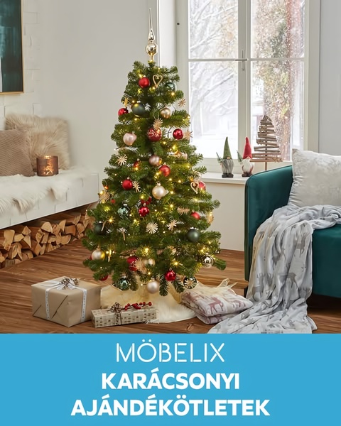 A high-quality 4:5 lifestyle shot of a decorated Christmas tree in a cozy living room setting to highlight seasonal product gifting.