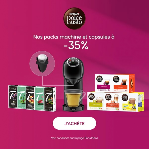 A clean, color-blocked ad creative featuring a coffee machine at center stage with various capsule packs to highlight a 35% discount.