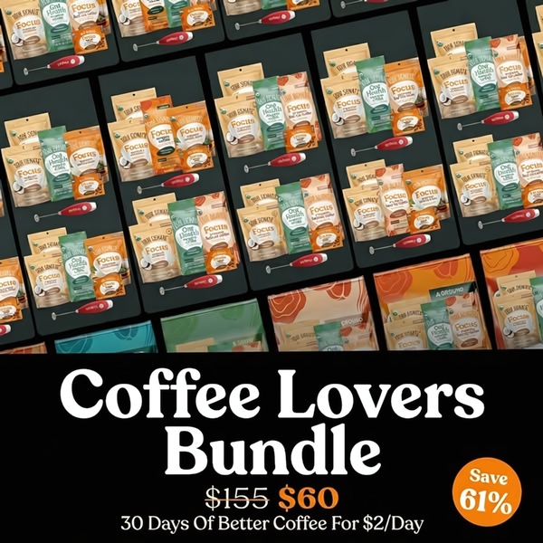 A 1_1 grid-style advertisement showcasing a coffee bundle discount, emphasizing product variety and daily cost savings.