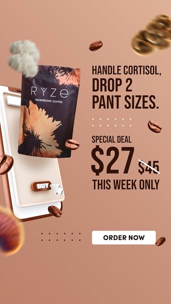 A high-conversion 9:16 vertical mobile ad for mushroom coffee featuring a clear health benefit and a direct, time-sensitive discount offer.