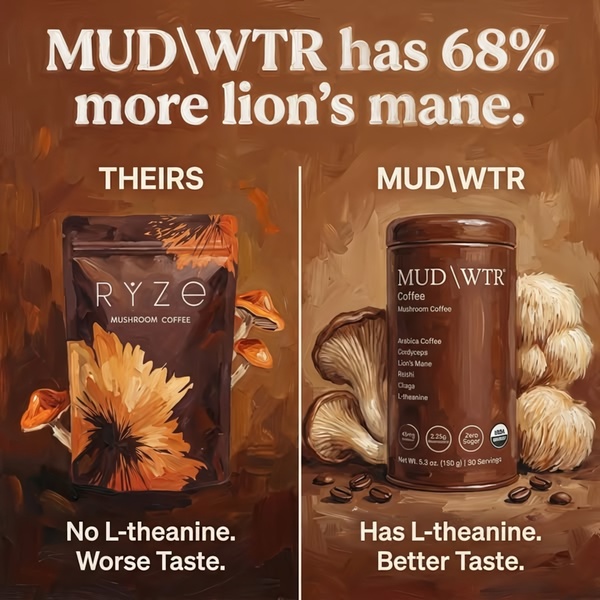 A square split-screen creative that visually contrasts a competitor brand with the advertised product using clear functional differentiators.