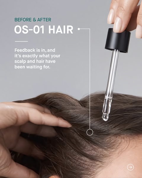 A close-up demonstration of a scalp serum application, utilizing a clean, clinical aesthetic to present a clear before and after promise.