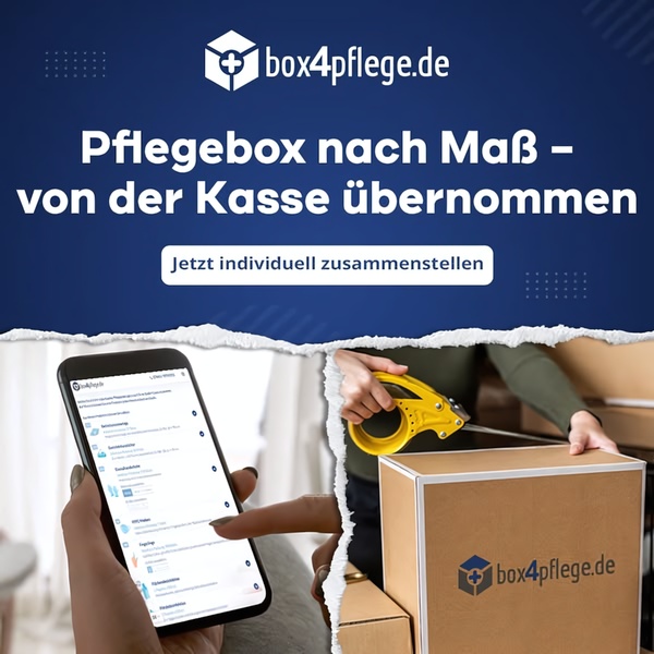 A split-screen creative showing a smartphone interface for product selection on the left and a person packing a box on the right.