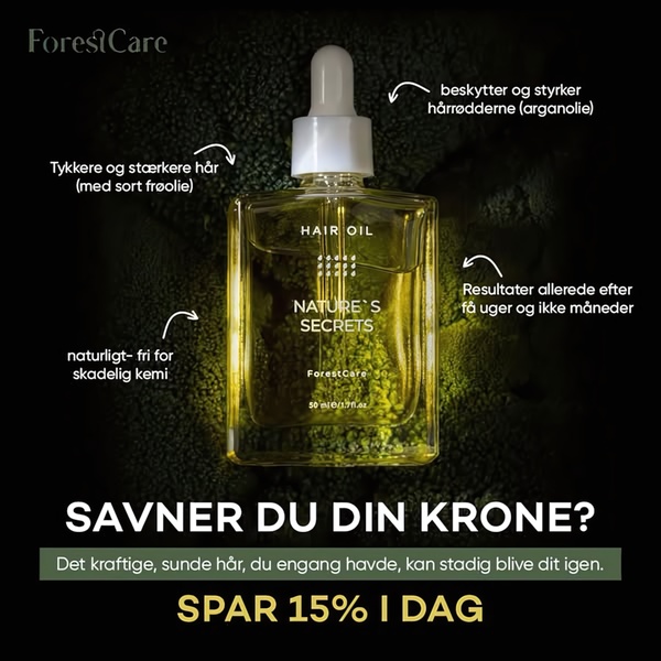 A square ad creative for hair oil that uses clear directional callouts to highlight product ingredients and efficacy benefits against a dark, moody background.
