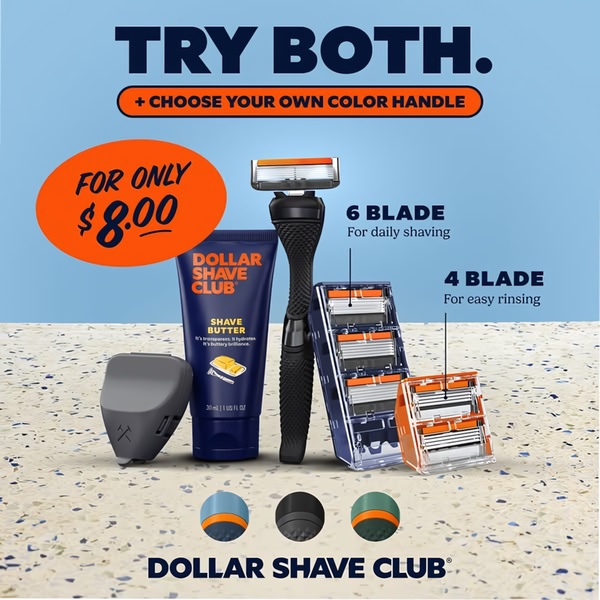 A 1:1 format ad showcasing a full shaving kit including blades, handles, and shave butter with a clear promotional price offer.