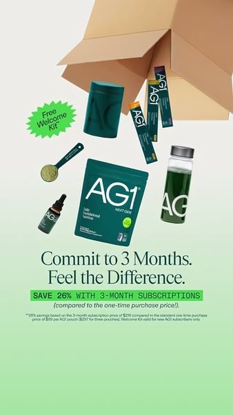 A vertical ad creative showing the components of a nutritional supplement kit spilling out of a cardboard shipping box to visualize a complete value offering.