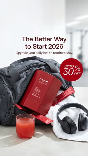 A high-contrast lifestyle image featuring health supplement packaging in a gym bag, signaling a fresh start and a clear, time-sensitive promotional offer.