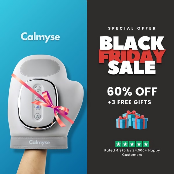 This 1:1 square ad creative uses a bold Black Friday sale design to highlight a 60% discount and free gift offer on a Heating Hand Massager.