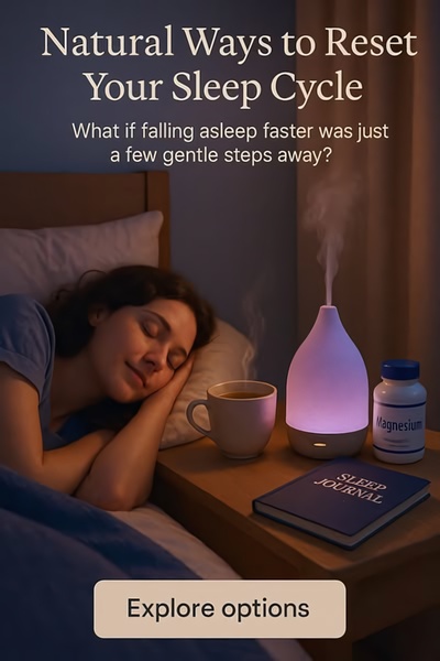 A tranquil lifestyle shot of a woman sleeping next to a magnesium supplement and a journal, demonstrating a holistic approach to better sleep.