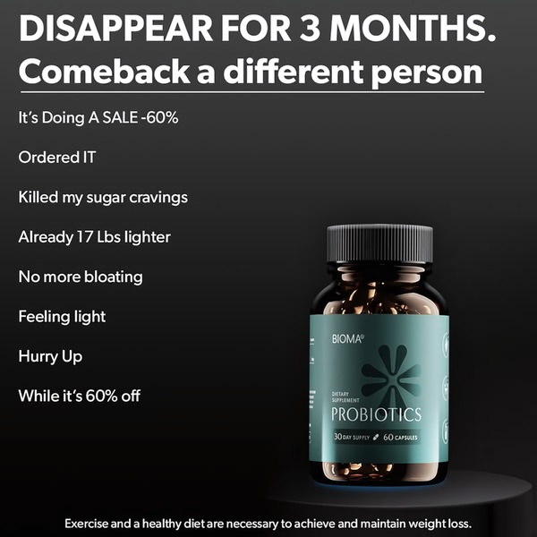 A minimalist, text-heavy 1:1 creative for Probiotics that uses a powerful 'Disappear for 3 months' hook to imply a dramatic personal transformation.