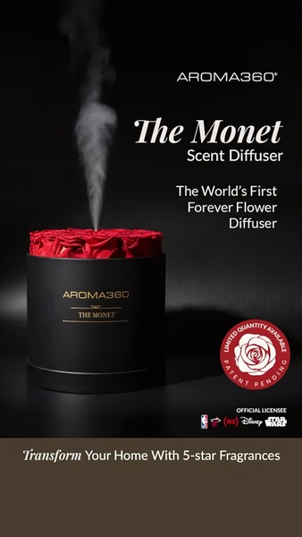 scent diffuser, aroma diffuser, fragrance diffuser, home diffuser, essential oil diffuser, product launch, brand awareness, minimalist, luxurious, bold, black, red, gold