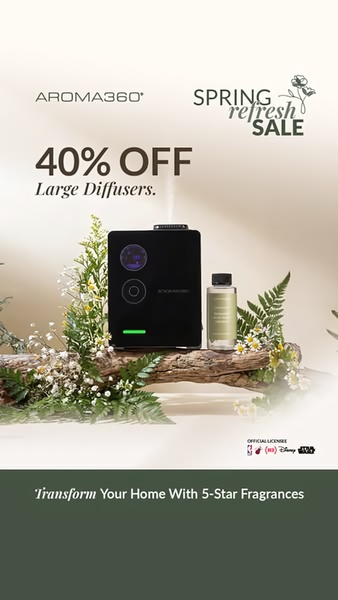 aroma diffuser, essential oil diffuser, scent diffuser, fragrance diffuser, home diffuser, sale promotion, lifestyle, fresh, calm, neutral, green, spring campaign