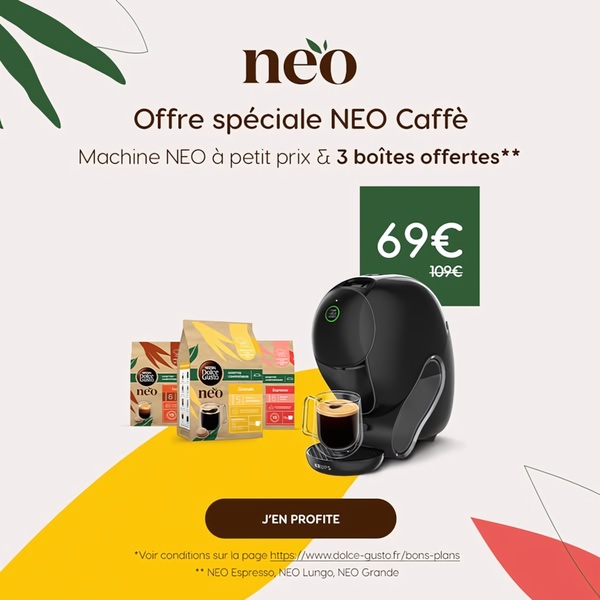 A clean, minimalist promotion for a coffee machine featuring a discounted price and a bundle of three free coffee boxes.