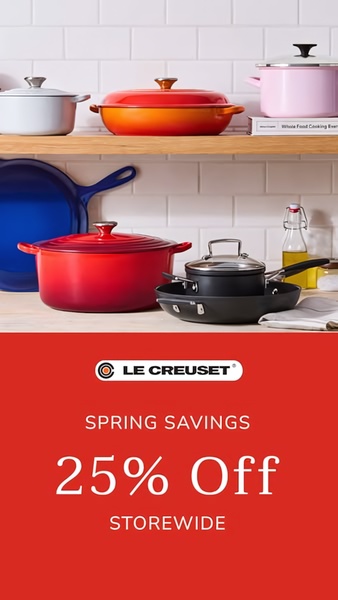 A clean, minimalist 9:16 vertical product showcase featuring a diverse collection of enameled cast iron pots and pans on a wooden shelf.